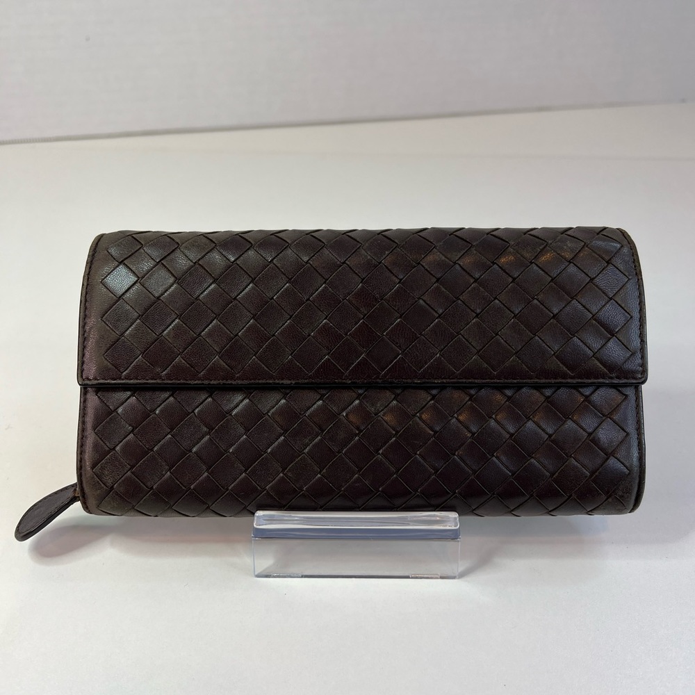 Bottega Veneta Dark Brown Soft Intrecciato Long Leather Wallet
